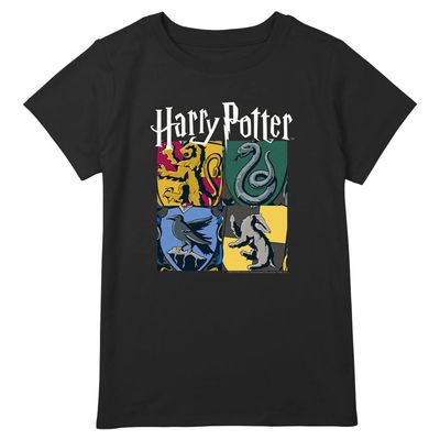 Warner Brothers Plus Size' Harry Potter and The Deathly Hallows All Houses Girls Short Sleeve Tee Shirt, Black