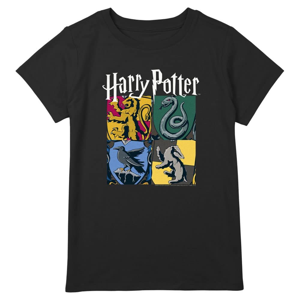 Warner Brothers Plus Size' Harry Potter and The Deathly Hallows All Houses Girls Short Sleeve Tee Shirt, Black