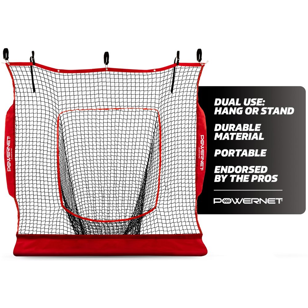 PowerNet Hanging Dual Use Practice Net for Baseball & Softball Training, Hang on Garage or Connect to 7x7 PowerNet Frame, Backstop Screen for Hitting & Pitching (Net Only)