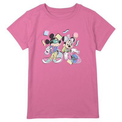 Disney Plus Girls Classic Mickey 80s Minnie Mickey Short Sleeve Tee Shirt, Light Pink, X-Large Plus