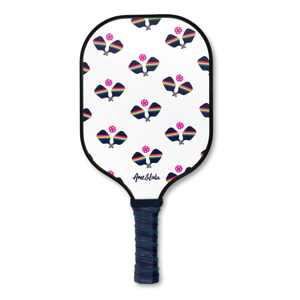 Ame & Lulu Drop Shot Pickleball Paddle | Durable Fiberglass Surface, 0.51" Honeycomb Interior | Sweat-Proof Grip | Lightweight and Versatile for All Skill Levels - Rainbow