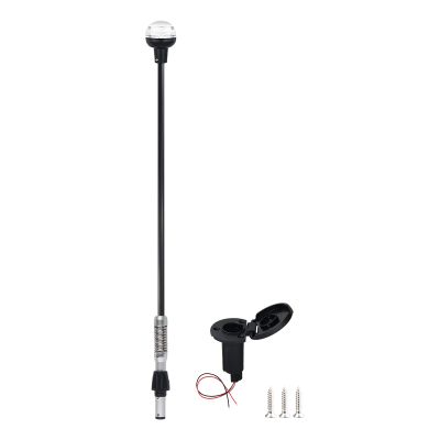Besramtic Boat Stern Light Anchor Light LED Marine Navigation Lights Spring Flexible Pole All Round White USCG 2 NM Removable 2 Pin Plug In with Threaded Base 12 Volts 36 Inches (Glass Fiber Pole)