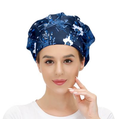 Shutiall Working Cap with Button and Sweatband Adjustable Tie Back Bouffant Hats Printed Multi Color for Woman ManSeamless Pattern
