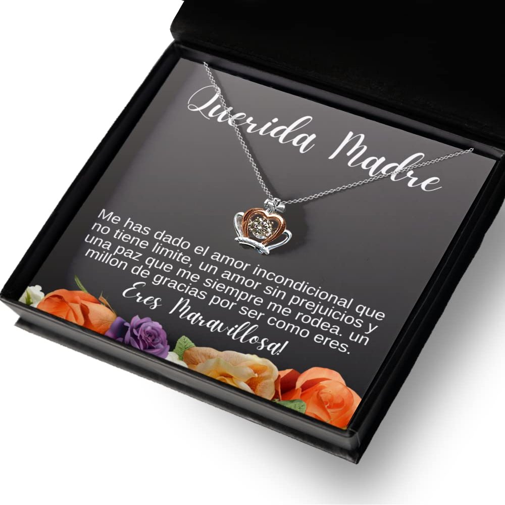 Crown Pendant Necklace Collar para mama con mensaje personalizado, Regalo de aniversario de boda o navidad