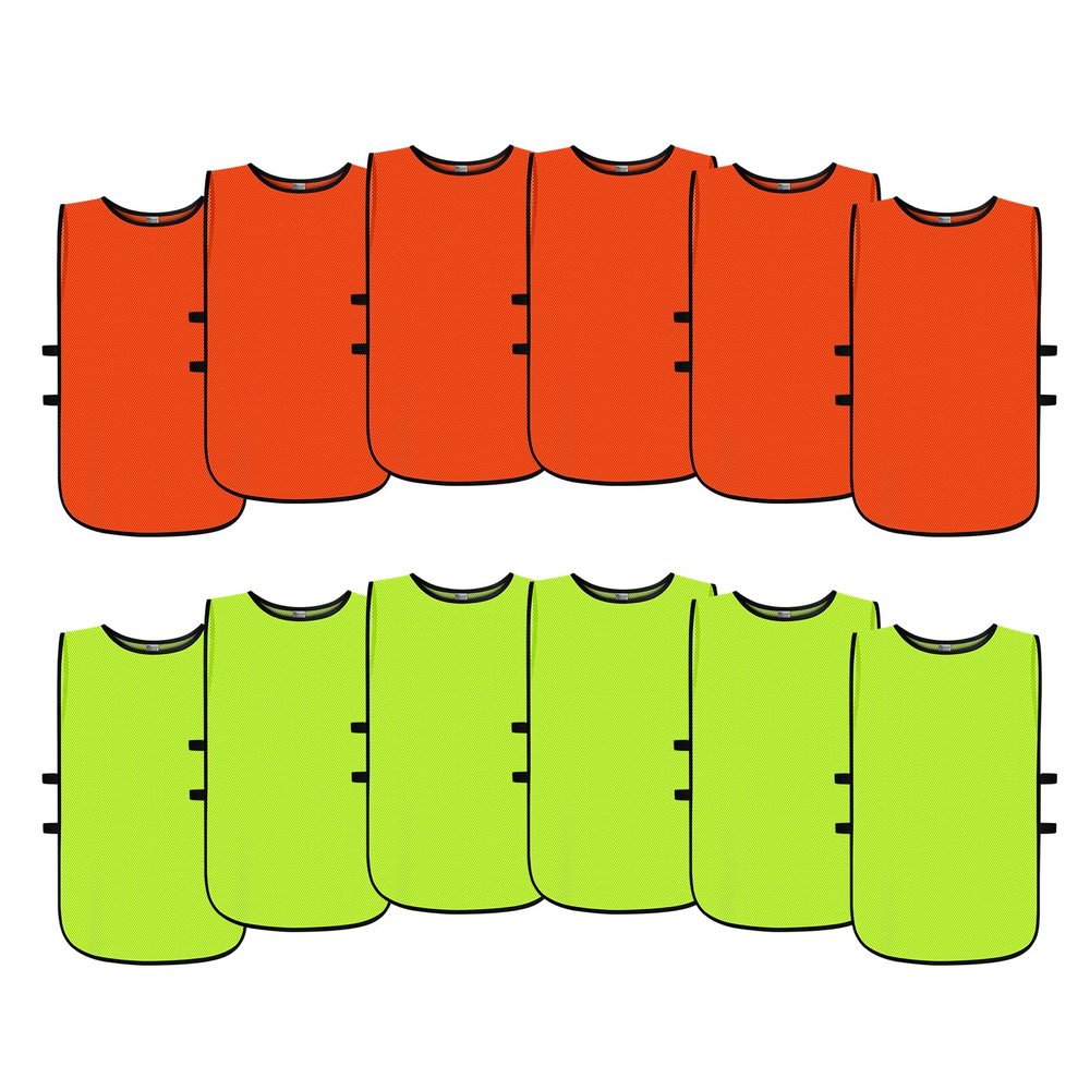Graunton Pinnies Scrimmage Team Practice Vests Jerseys for Children Youth Teen & Adult for Sports Basketball, Soccer, Football,Breathable(12 Jerseys), Large, 6 Green + 6 Orange
