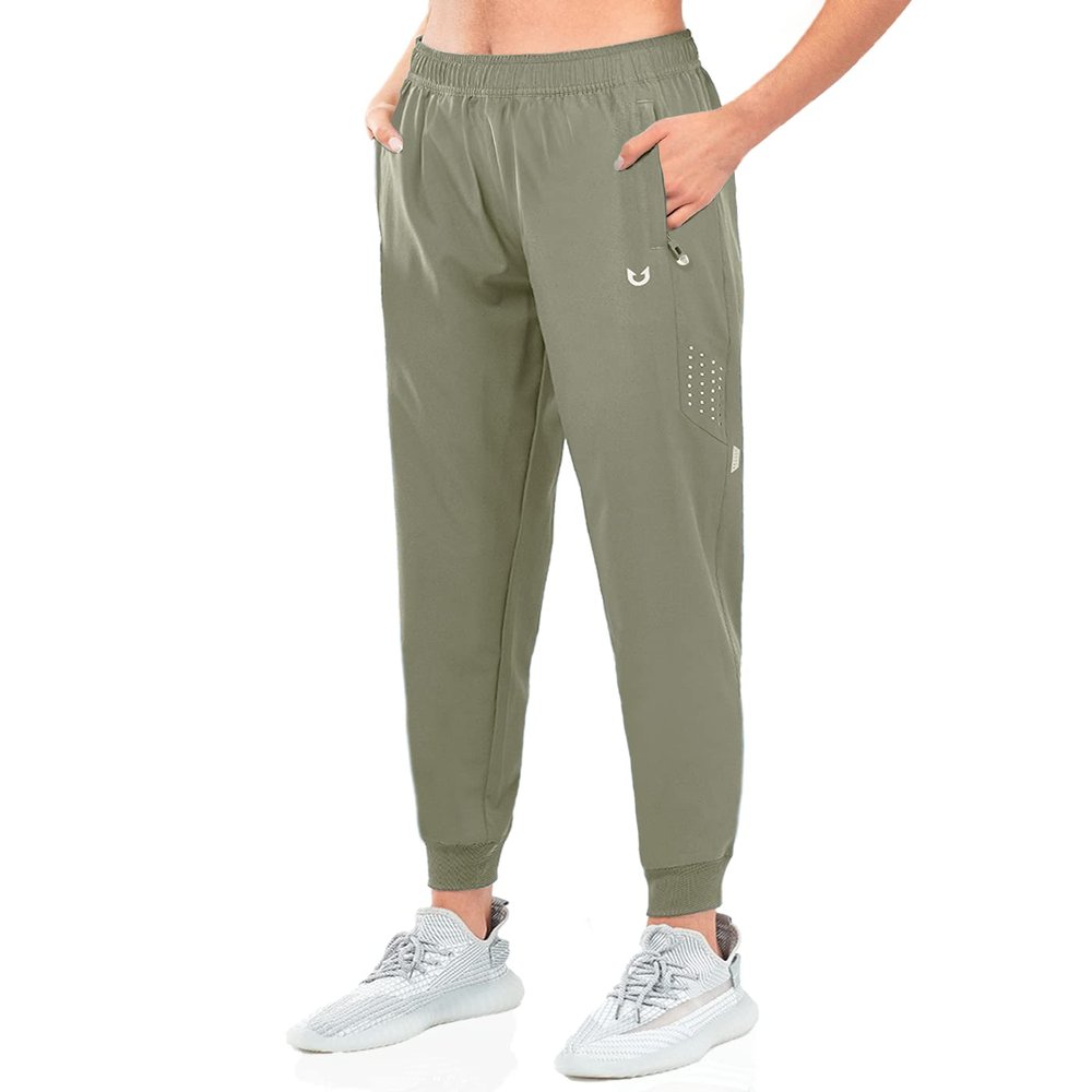 NORTHYARD Women's Running Athletic Pants Track Lightweight Joggers Workout Jogging Casual Sweatpants with Zipper Pockets Silver Sage S