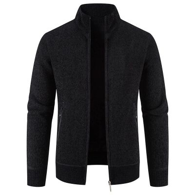 Men Full Zip Knitted Cardigan Regular Fit Stand Collar Thick Sweater Soft Warm Winter Sweatshirts Jackets Overcoat (Black 1,3X-Large)