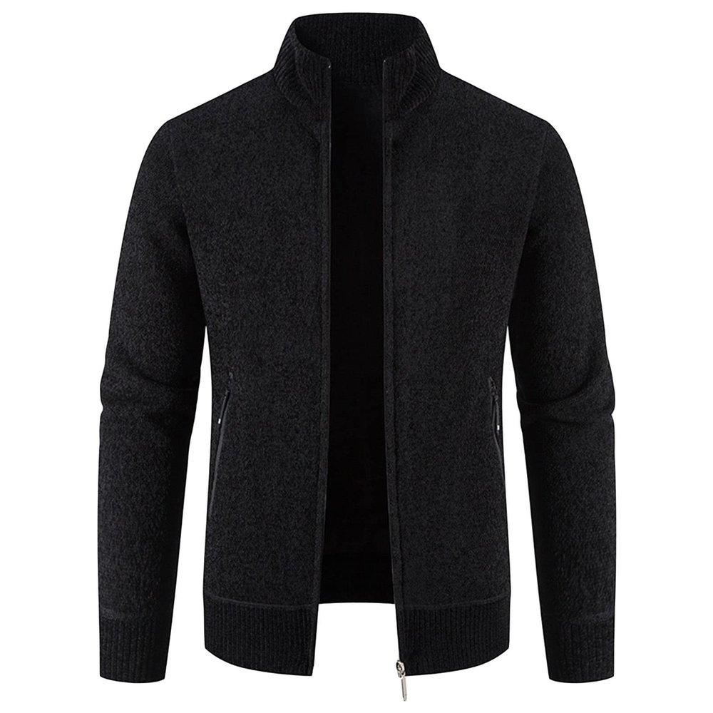 Men Full Zip Knitted Cardigan Regular Fit Stand Collar Thick Sweater Soft Warm Winter Sweatshirts Jackets Overcoat (Black 1,3X-Large)