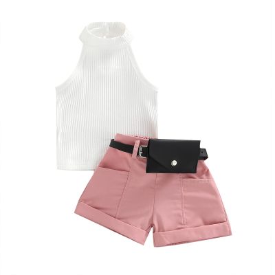 TheFound Toddler Girls Summer Outfits Sleeveless Rib Knit Halter Tops Shorts Bloomers Set Clothes