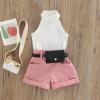 TheFound Toddler Girls Summer Outfits Sleeveless Rib Knit Halter Tops Shorts Bloomers Set Clothes view 2