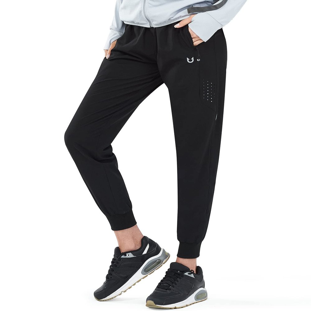 NORTHYARD Women's Running Athletic Pants Track Lightweight Joggers Workout Jogging Casual Sweatpants with Zipper Pockets Black L