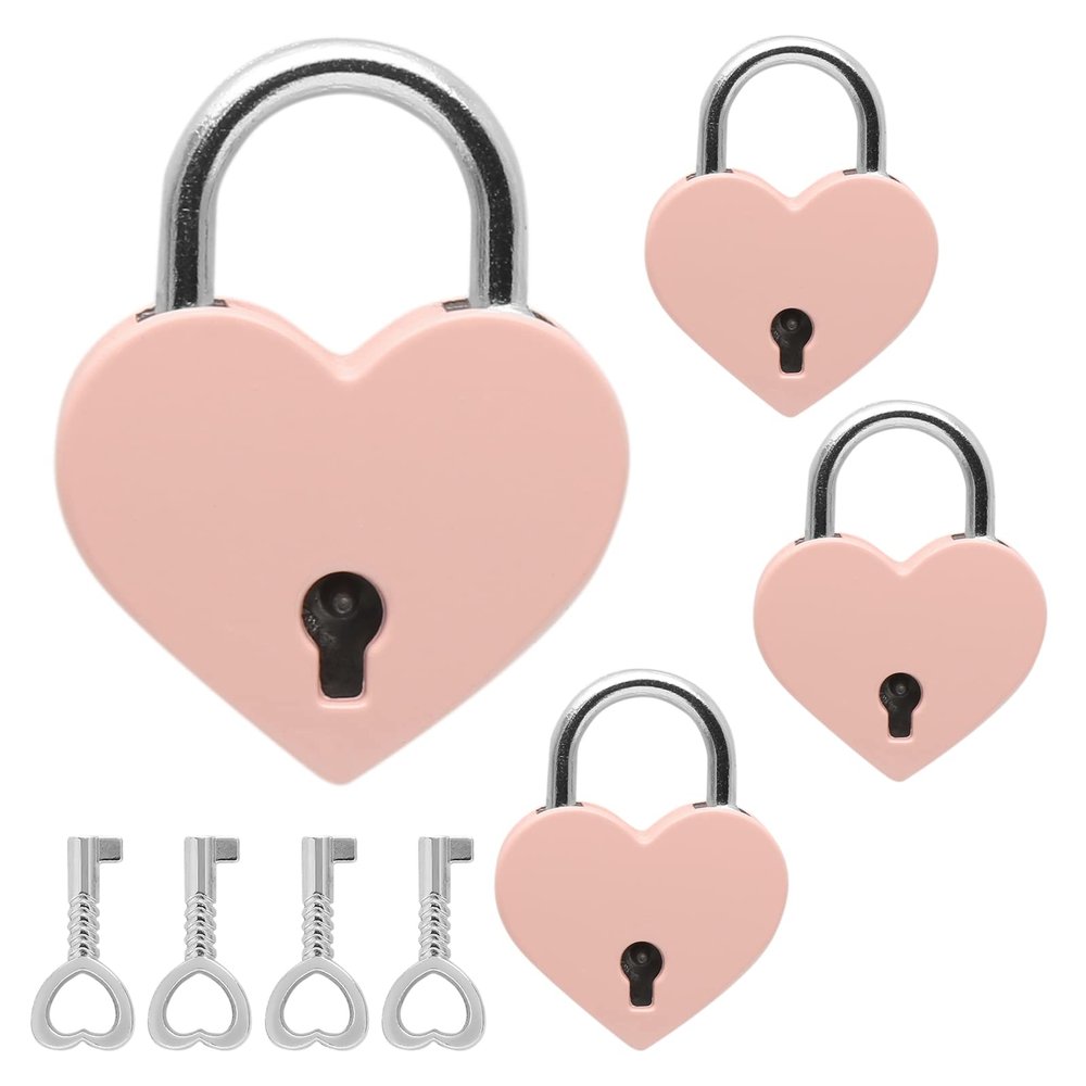 Jiozermi 4 Pcs Pink Padlocks Key Lock with Key, Mini Love Heart Head Luggage Locks, Modern Fashion Style