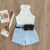 TheFound Toddler Girls Summer Outfits Sleeveless Rib Knit Halter Tops Shorts Bloomers Set Clothes view 2