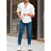 Maiyifu-GJ Mens Long Sleeve Solid Color T-Shirts Casual Cotton Buttons Down Beach Shirts Plain Roll-Up Sleeve Summer Blouses (White,Medium) view 3