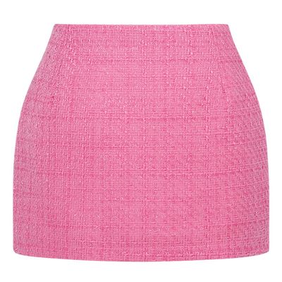 IDEALSANXUN Plaid Skirts for Women Trendy Fall Winter High Waist Bodycon Pencil Wool Mini Skirt(Tweed Pink, L)