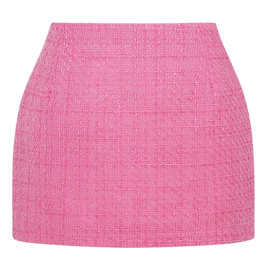 IDEALSANXUN Plaid Skirts for Women Trendy Fall Winter High Waist Bodycon Pencil Wool Mini Skirt(Tweed Pink, L)