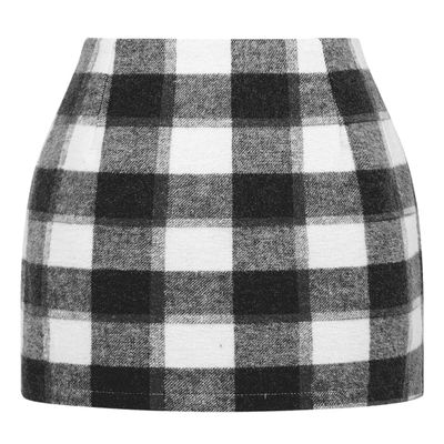 IDEALSANXUN Plaid Skirts for Women Fall Winter High Waist Bodycon Pencil Wool Mini Skirt(Black New, L)