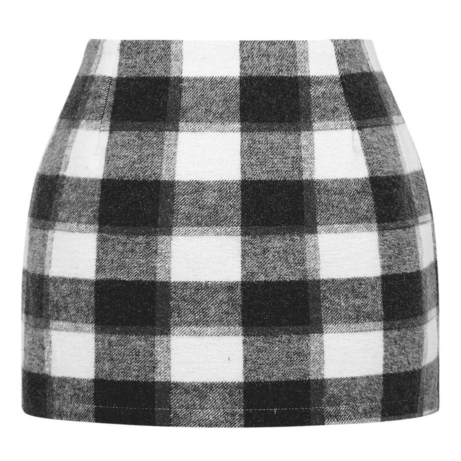 IDEALSANXUN Plaid Skirts for Women Fall Winter High Waist Bodycon Pencil Wool Mini Skirt(Black New, L)