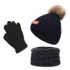 Kids Knitted Beanie Hat Scarf Gloves Set Winter Accessories Sets with Pom Pom and Fleece Lining for Boys Girls Aged 1-10 One Size view 1