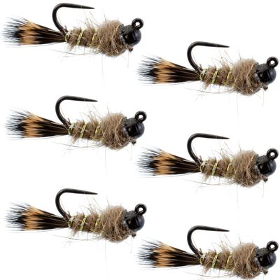 The Fly Fishing Place Black Tungsten Bead Tactical Hares Ear Czech Nymph Euro Nymphing Fly - 6 Flies Size 18