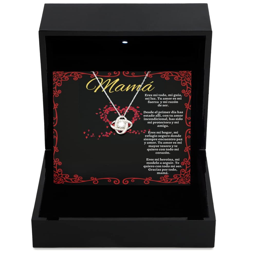 Love Knot Silver Necklace Luxury Box Collar para mi mamita, cadena para el amor de mi vida, regalo de mama, collar personalizado