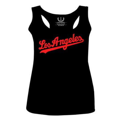0536. RED Los Angeles California Cali LA Retro Script Fonts Baseball Women's Tank Top Racerback (Black, X Small)