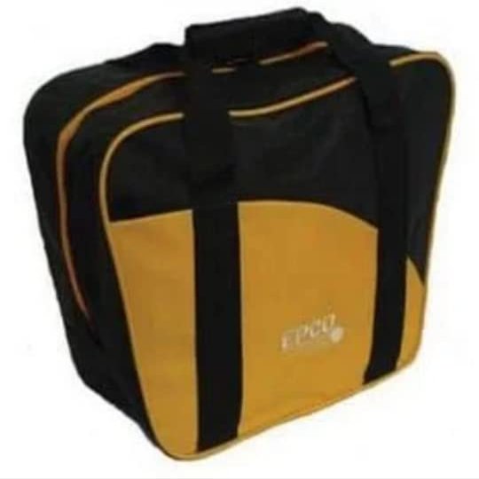 BuyBocceBalls Listing - 4 Ball (with Shoes) Aurora Soft Pack Bowling (Candlepin or Duckpin) Ball Bag - Black & Marigold