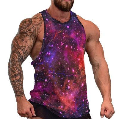 Funky Galaxy Men's Tank Top Athletic Sleeveless T Shirt Muscle Shirts Gym Workout Yoga Tank 3XL