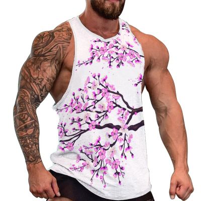 Sakura Tree Cherry Blossoms Men's Tank Top Athletic Sleeveless T Shirt Muscle Shirts Gym Workout Yoga Tank S