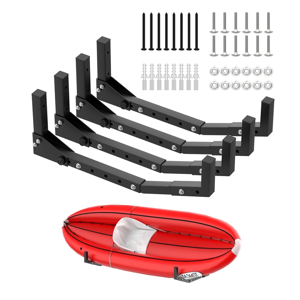 TORACK Kayak Storage Rack, Wall Mount Kayak Hooks for Garage Utility Storage Hangers for Kayak, Surfboard, Skiis, Snowboard, Paddle Board(Pack of 4)