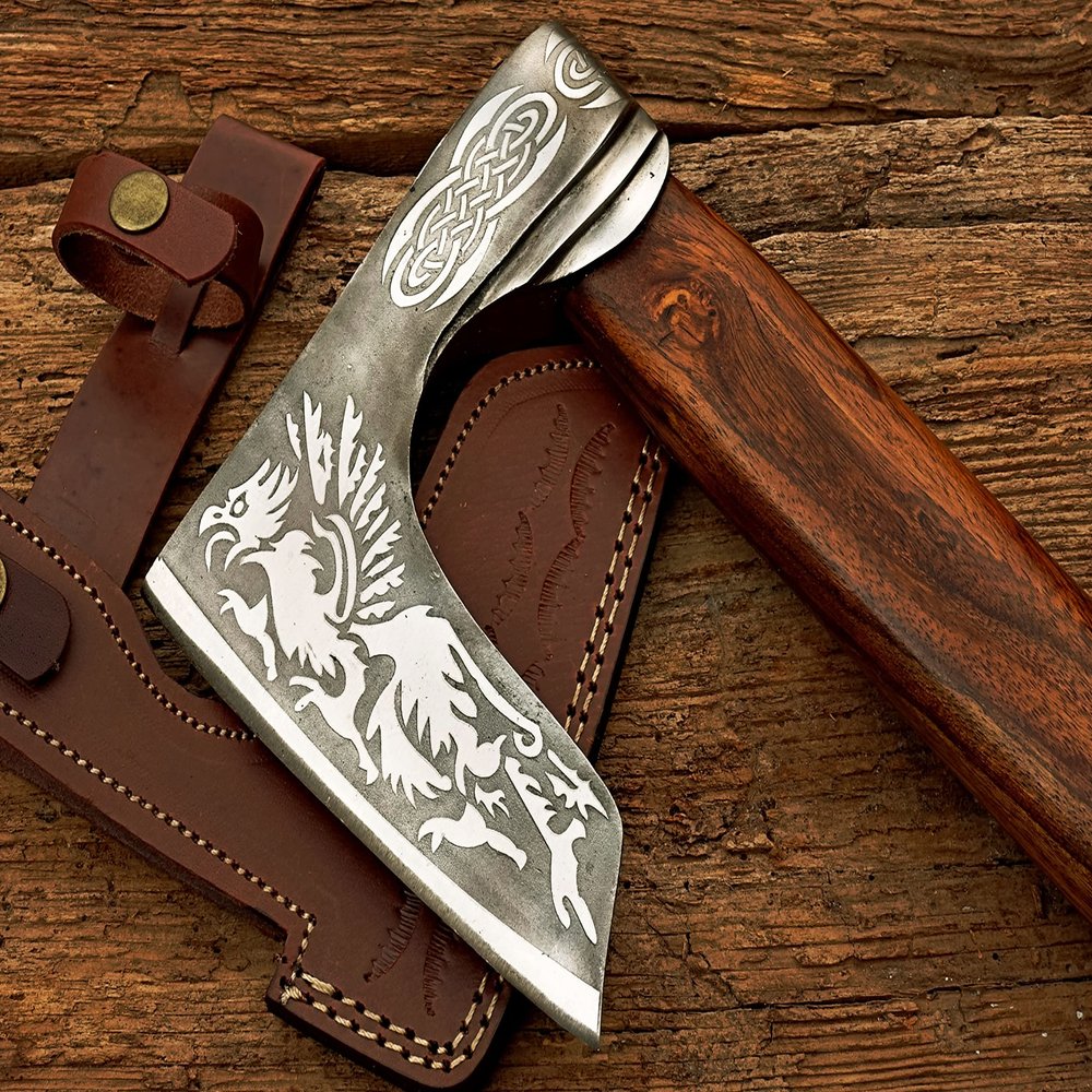 Modern Customized Handmade Forged Carbon Steel Axe| Viking Axe | Full Tang Functional Axe with Leather Sheath