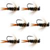 The Fly Fishing Place Black Tungsten Bead Prince Jig Tactical Czech Nymph Euro Nymphing Fly - 6 Flies Size 10 view 1