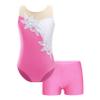 JEATHA Kids Girls 2 Pieces Ballet Dance Outfits Gymnastics Leotard with Metallic Booty Shorts Activewear Sets Pink 14 Years view 1