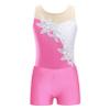 JEATHA Kids Girls 2 Pieces Ballet Dance Outfits Gymnastics Leotard with Metallic Booty Shorts Activewear Sets Pink 14 Years view 3