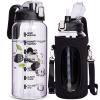 DEARRAY 64 oz Motivational Glass Water Bottle with Straw & Time Marker Half Gallon Large Reusable Water Jug BPA-free Borosilicate Drinking Bottle with Flip Top & Sleeve for Infused Water Wide Mouth view 1
