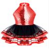 JEATHA Kids Girls Shiny Sequins Dance Dress Figure Skating Sleeveless Halter Tutu Leotard Dress Dancewear Red 8 Years view 1