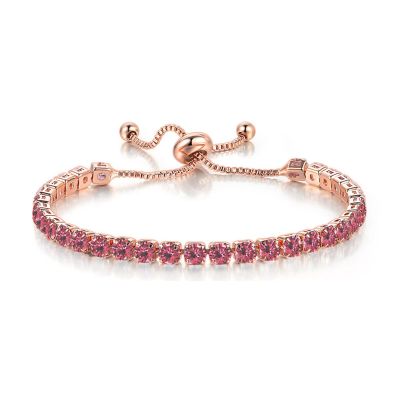 14K Gold Plated Tennis Bracelets Colorful Sparkling Cuban Zirconia Adjustable Ice Out Link Chain Slider Bangle Jewelry Dainty Bracelet for Women-1