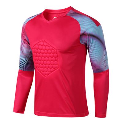 Fldy Men's Boys Elbow Padded Gladiator Goalkeeper Jersey Long Sleeves Goalie Shirt Football Soccer Jersey Tops Hot Pink 4X-Large