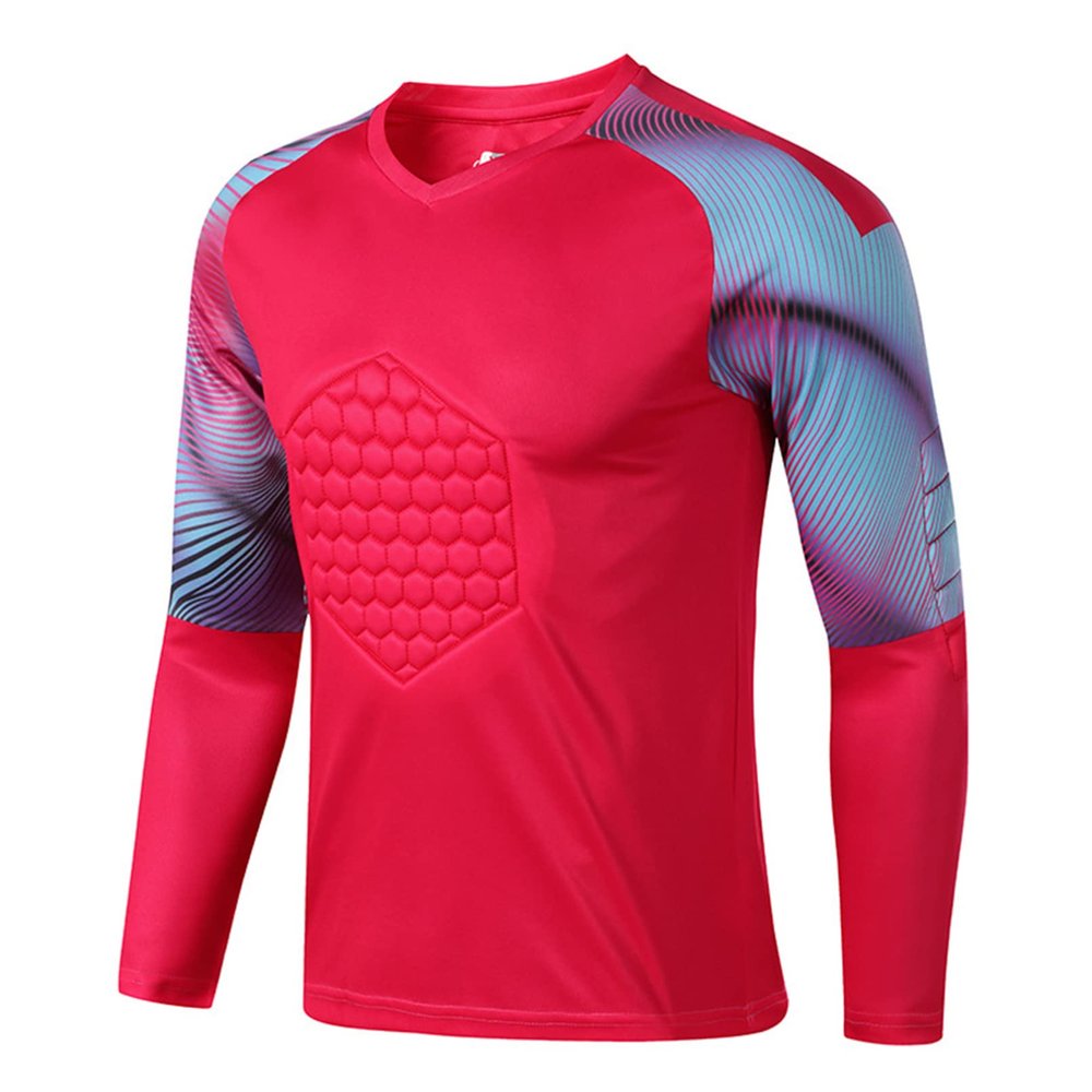 Fldy Men's Boys Elbow Padded Gladiator Goalkeeper Jersey Long Sleeves Goalie Shirt Football Soccer Jersey Tops Hot Pink 4X-Large
