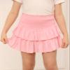 Newffr Girls Smocked Ruffle Mini Skirts Cute High Elastic Waisted Tiered Short Skirt with Shorts Underneath Pink view 2