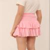Newffr Girls Smocked Ruffle Mini Skirts Cute High Elastic Waisted Tiered Short Skirt with Shorts Underneath Pink view 4