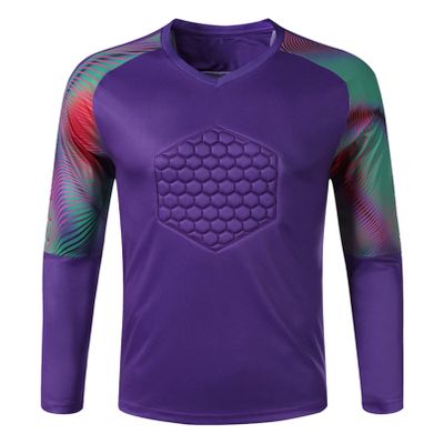 Fldy Men's Boys Elbow Padded Gladiator Goalkeeper Jersey Long Sleeves Goalie Shirt Football Soccer Jersey Tops Purple X-Large
