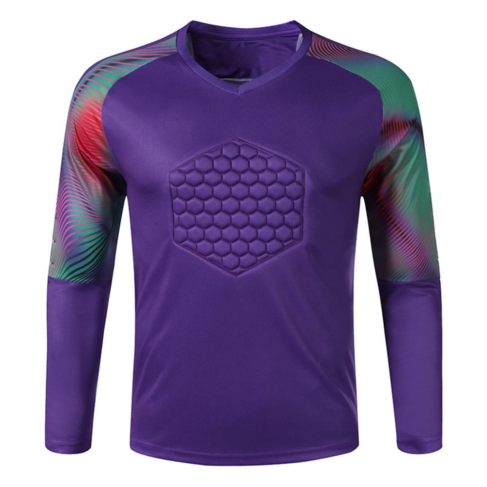 Fldy Men's Boys Elbow Padded Gladiator Goalkeeper Jersey Long Sleeves Goalie Shirt Football Soccer Jersey Tops Purple X-Large