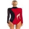 Yeahdor Women Sequin Rhinestones Gymnastics Ballet Dance Leotard Long Sleeve Bodysuit Tops Skating Dancewear Black&Red Large view 2