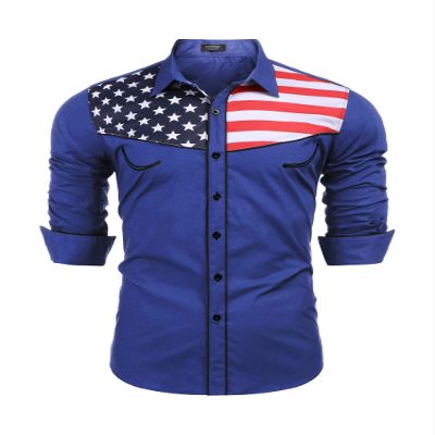 COOFANDY Men's Casual American Flag Button Down Shirts Slim Fit Long Sleeve Shirt (Small, Blue)