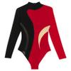 Yeahdor Women Sequin Rhinestones Gymnastics Ballet Dance Leotard Long Sleeve Bodysuit Tops Skating Dancewear Black&Red Small view 4