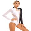 Yeahdor Women Sequin Rhinestones Gymnastics Ballet Dance Leotard Long Sleeve Bodysuit Tops Skating Dancewear Black&White Small view 3