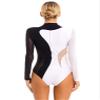 Yeahdor Women Sequin Rhinestones Gymnastics Ballet Dance Leotard Long Sleeve Bodysuit Tops Skating Dancewear Black&White Small view 4