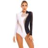 Yeahdor Women Sequin Rhinestones Gymnastics Ballet Dance Leotard Long Sleeve Bodysuit Tops Skating Dancewear Black&White Large view 1