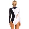 Yeahdor Women Sequin Rhinestones Gymnastics Ballet Dance Leotard Long Sleeve Bodysuit Tops Skating Dancewear Black&White Large view 2